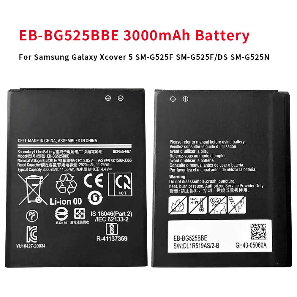 EB-BG525BBE Battery for Samsung Galaxy Xcover 5 SM-G525F SM-G525F/DS G525S Accessories Mobile Phone Rechargeable Batteries 
EB-BG525BBE Battery for Samsung Galaxy Xcover 5 SM-G525F SM-G525F/DS G525S Accessories Mobile Phone Rechargeable Batteries