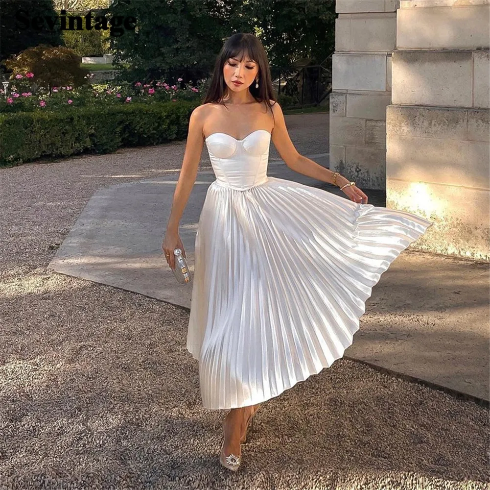 Sevintage Fashion Ivory Prom Dress A-Line Strapless Pleat Ruched Lace-up Evening Dress Tea Length Elegant Women Party Gown 2024
Sevintage Fashion Ivory Prom Dress A-Line Strapless Pleat Ruched Lace-up Evening Dress Tea Length Elegant Women Party Gown 2024
