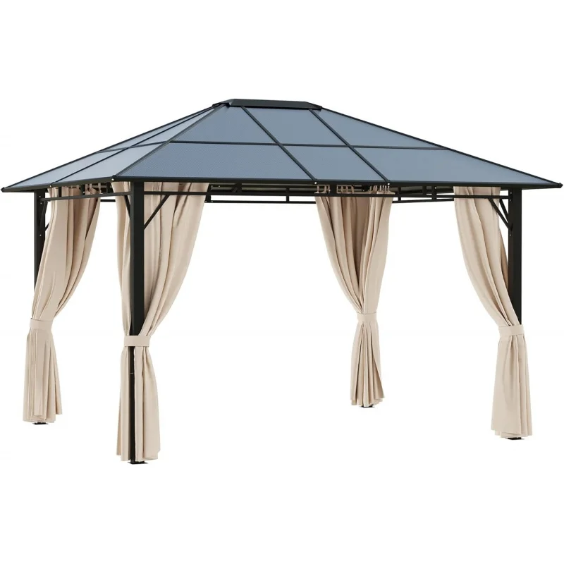 10'x12' Polycarbonate Hardtop Gazebo, Aluminum Frame Permanent Pavilion with Netting, Dark Brown Outdoor Canopy
10'x12' Polycarbonate Hardtop Gazebo, Aluminum Frame Permanent Pavilion with Netting, Dark Brown Outdoor Canopy