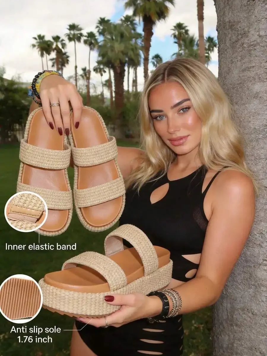 Raffia Platform Sandals Women Slip On Open Toe Summer Beach Vacation Woven Dress Shoes
Raffia Platform Sandals Women Slip On Open Toe Summer Beach Vacation Woven Dress Shoes