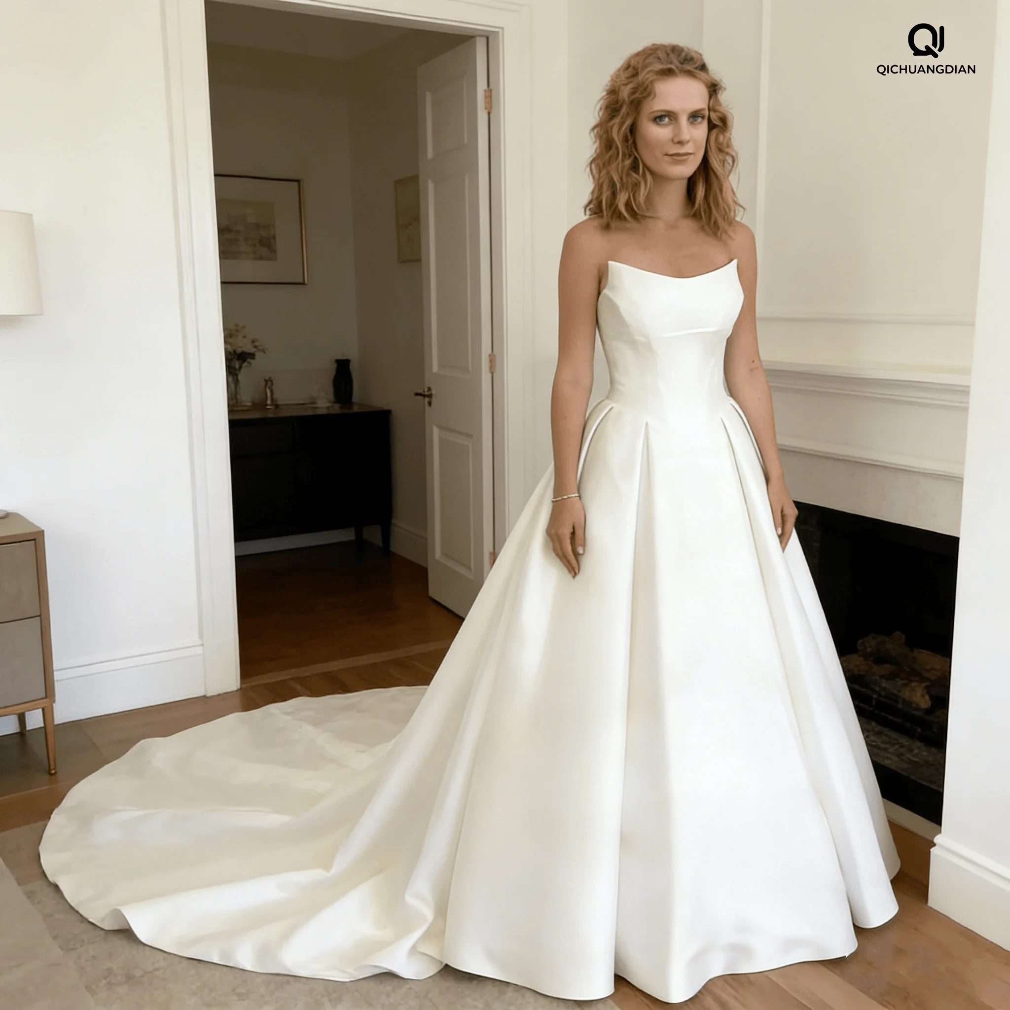 Customized Simple Wedding Dress for Women Bridal Gown Lace Up Strapless Court Train Soft Satin Sleeveless Robe De Mariage
Customized Simple Wedding Dress for Women Bridal Gown Lace Up Strapless Court Train Soft Satin Sleeveless Robe De Mariage