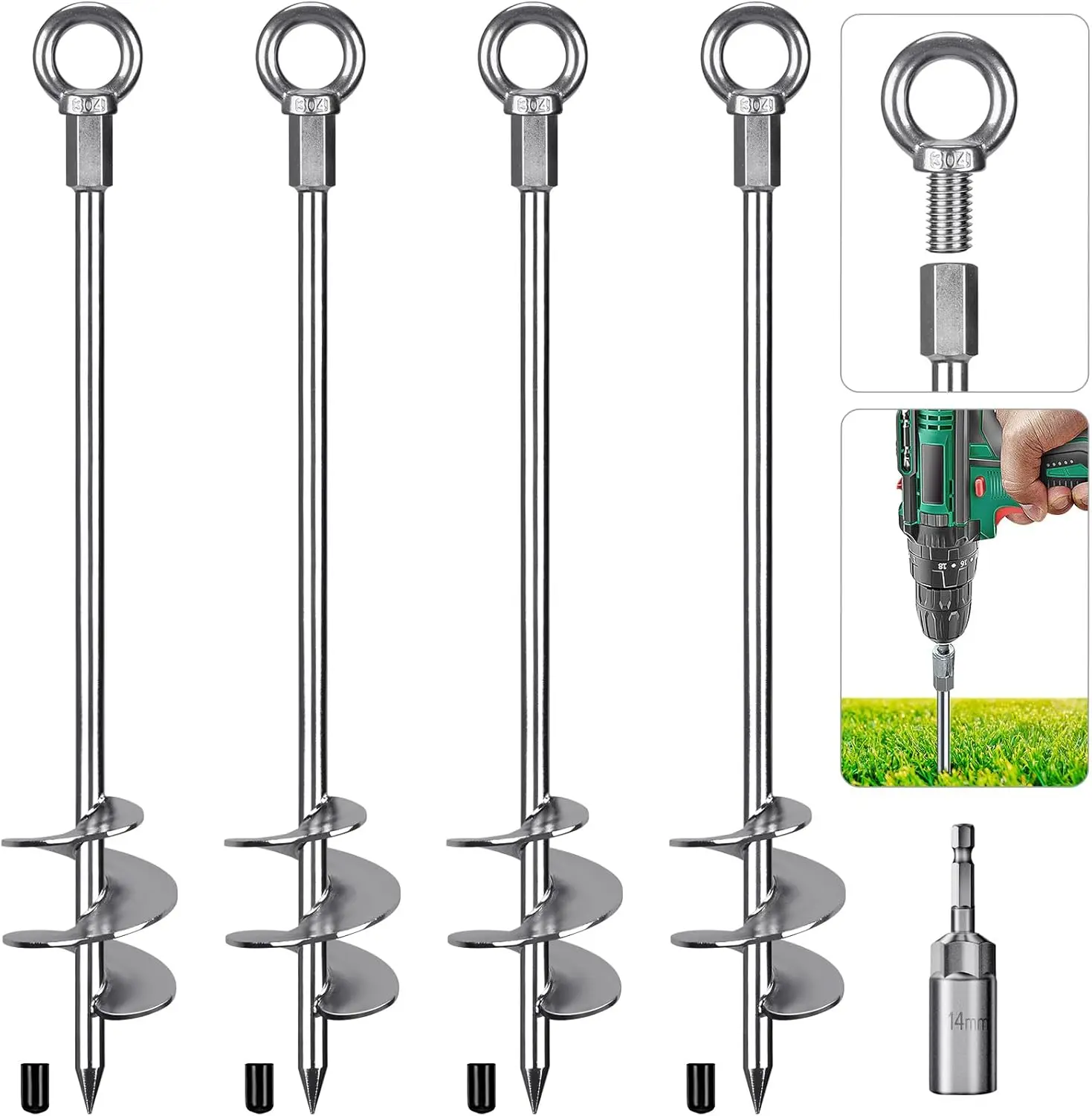 24'' Fully Welded Ground Anchors, 3'' Wider Spiral Earth Anchor for Swing Set, Trampoline Wind Resistant, Sheds and Mobile Homes
24'' Fully Welded Ground Anchors, 3'' Wider Spiral Earth Anchor for Swing Set, Trampoline Wind Resistant, Sheds and Mobile Homes