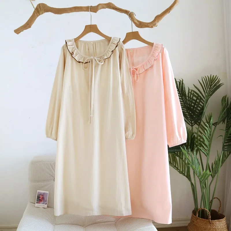 2026 Новая женская весенне-осенняя спальная юбка с нагрудным ковриком, платье из 100% хлопка с длинными рукавами, тонкая кружевная юбка с круглым вырезом
2026 Новая женская весенне-осенняя спальная юбка с нагрудным ковриком, платье из 100% хлопка с длинными рукавами, тонкая кружевная юбка с круглым вырезом