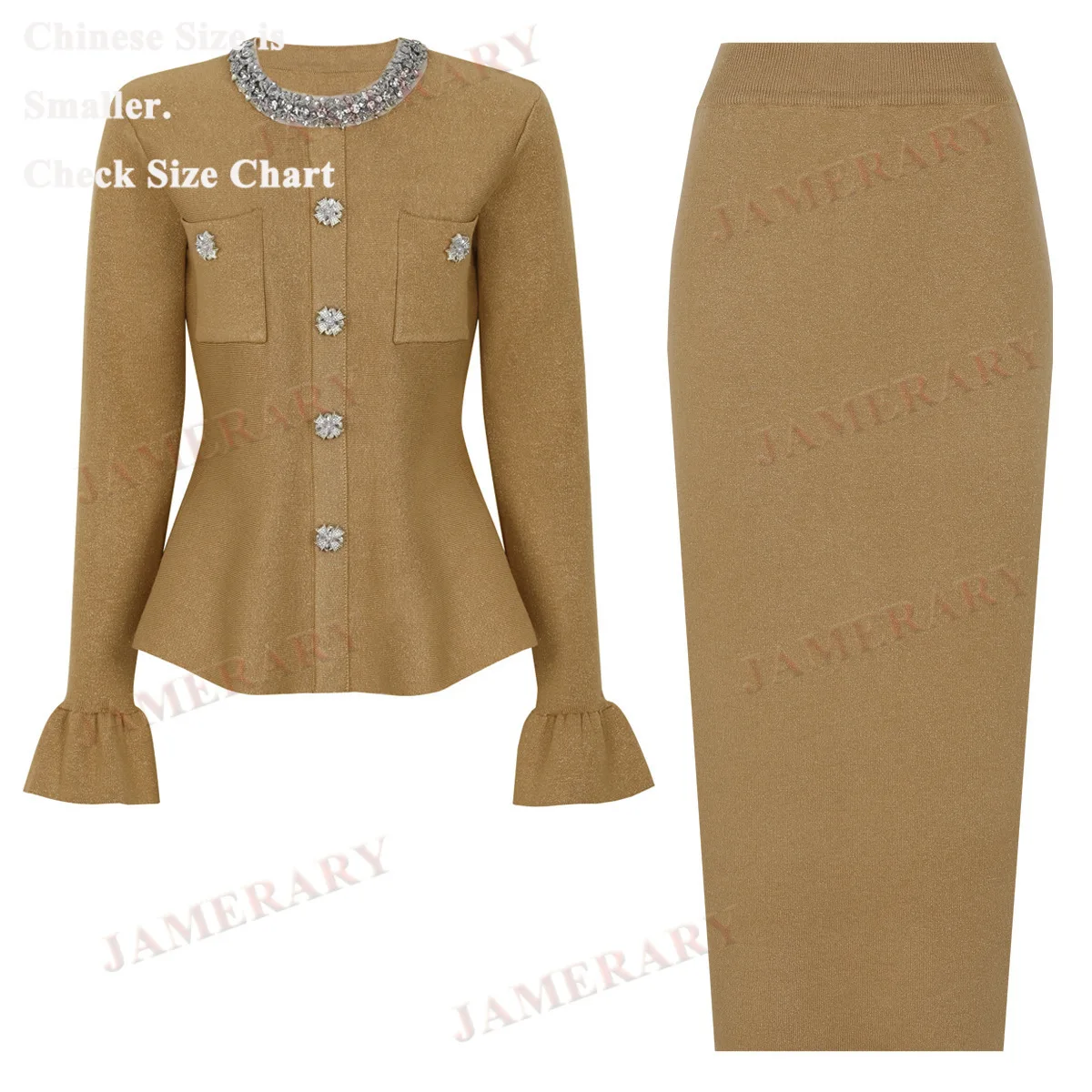 High-Quality Spring Autumn Knitted Long Dress Two Piece Set Women Diamond Cardigan Bead Sweater Gold Long Sheath Skirt 2pcs Suit
High-Quality Spring Autumn Knitted Long Dress Two Piece Set Women Diamond Cardigan Bead Sweater Gold Long Sheath Skirt 2pcs Suit