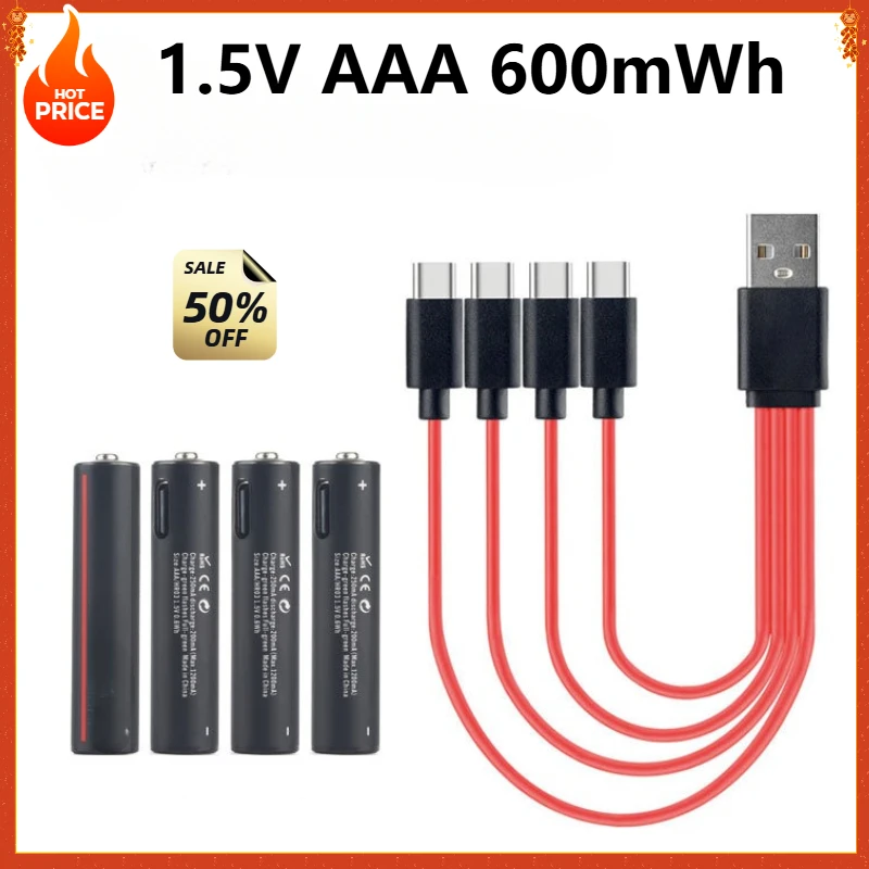 2-8 PCS 1.5V AAA Rechargeable Battery 600mWh USB Rechargeable Lithium Battery with TYPE-C Cable for Fast Charging USB Charging
2-8 PCS 1.5V AAA Rechargeable Battery 600mWh USB Rechargeable Lithium Battery with TYPE-C Cable for Fast Charging USB Charging