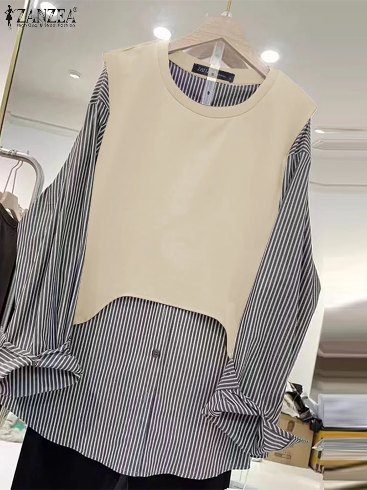 ZANZEA Holiday Fake Two Pieces Blouses 2025 Autumn Striped Shirt Women Long Sleeve Spliced Tops Casual Loose Layered Blouse
ZANZEA Holiday Fake Two Pieces Blouses 2025 Autumn Striped Shirt Women Long Sleeve Spliced Tops Casual Loose Layered Blouse