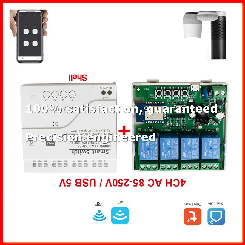 Tuya Smart Wifi Motor Switch Module RF 433 Radio Remote Control 4CH Inching Relay for Home, 4CH AC85-250V-A31R
Tuya Smart Wifi Motor Switch Module RF 433 Radio Remote Control 4CH Inching Relay for Home, 4CH AC85-250V-A31R