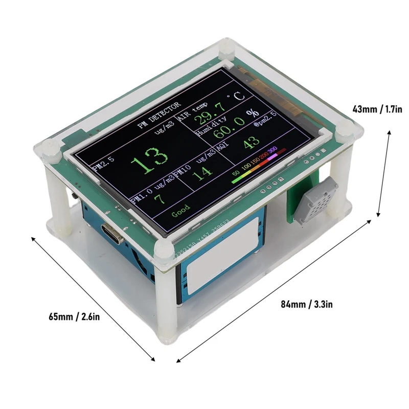 HelloAir Quality Sensor PM1.0 PM10.0 PM2.5 Temperature Humidity Detection 2.8 Inch TFT Display Indoor Environment Tester
HelloAir Quality Sensor PM1.0 PM10.0 PM2.5 Temperature Humidity Detection 2.8 Inch TFT Display Indoor Environment Tester