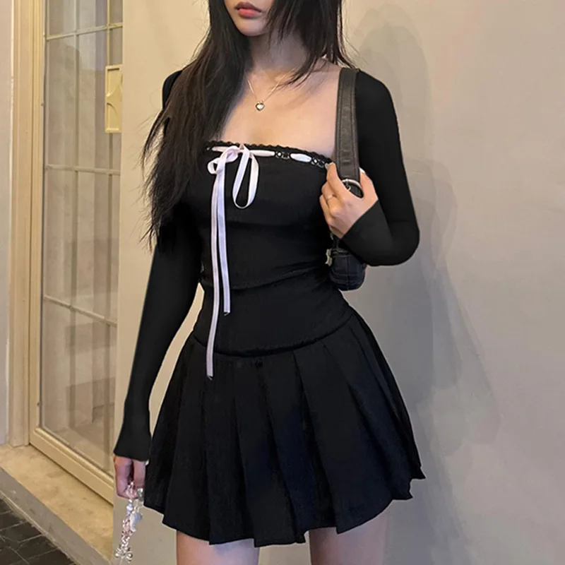 New Bow Lace Black Dress Hot Girl Sexy Slim Fit Square Collar Pleated Knitted Hip Skirt
New Bow Lace Black Dress Hot Girl Sexy Slim Fit Square Collar Pleated Knitted Hip Skirt