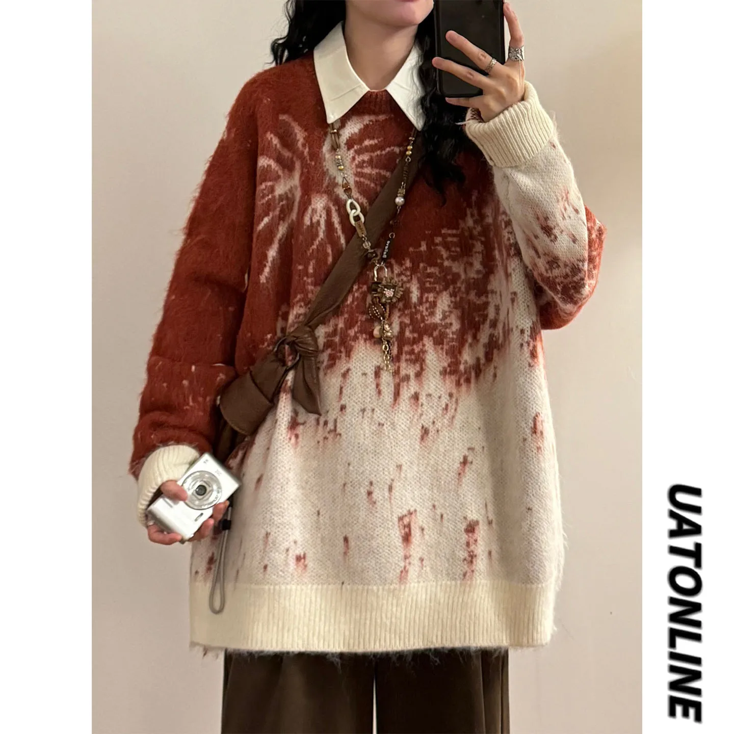 UATONLINE Autumn Winter American Retro Trendy Brand Color Block Flower Bomb Knitted round Neck Loose Overhead Sweater
UATONLINE Autumn Winter American Retro Trendy Brand Color Block Flower Bomb Knitted round Neck Loose Overhead Sweater