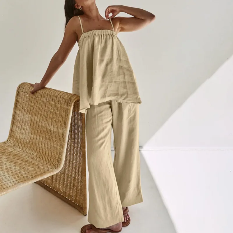 2025 Elegant Women Summer Two Piece Set Sexy Ins Chic Strap Camisole Vest Top Straight Pants Clothes Set Outfits Streetwear
2025 Elegant Women Summer Two Piece Set Sexy Ins Chic Strap Camisole Vest Top Straight Pants Clothes Set Outfits Streetwear