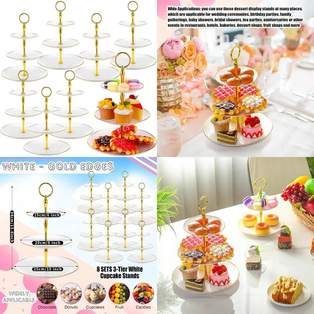 Bulk 3-Tier Cupcake Stand - Thick Plastic Dessert Tray with Gold Edges for Tea Parties and Display Sets
Bulk 3-Tier Cupcake Stand - Thick Plastic Dessert Tray with Gold Edges for Tea Parties and Display Sets