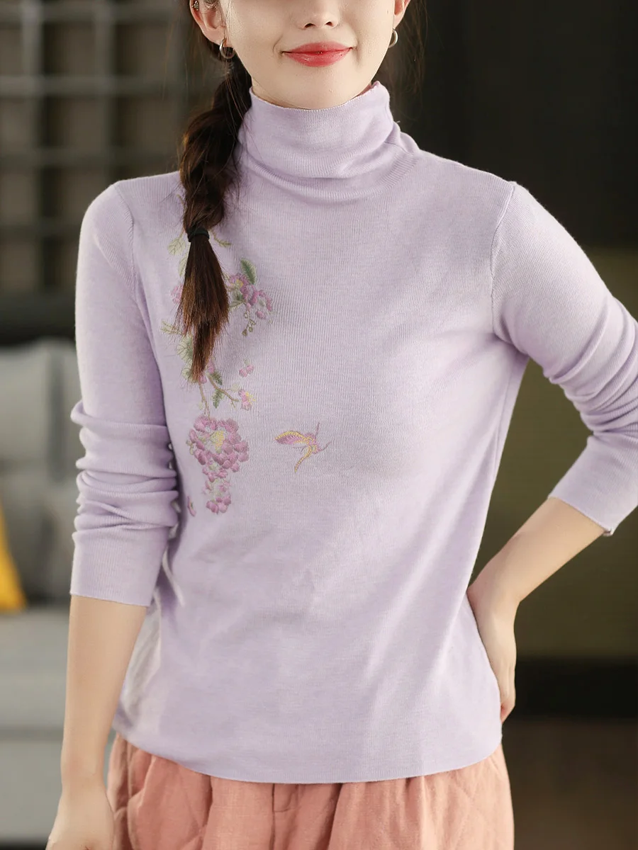 Ele High Collar Knitted Sweater Women's Fine Long Sve Embroidered Top Vintage Chinese Sle Faionable Inner Wear
Ele High Collar Knitted Sweater Women's Fine Long Sve Embroidered Top Vintage Chinese Sle Faionable Inner Wear