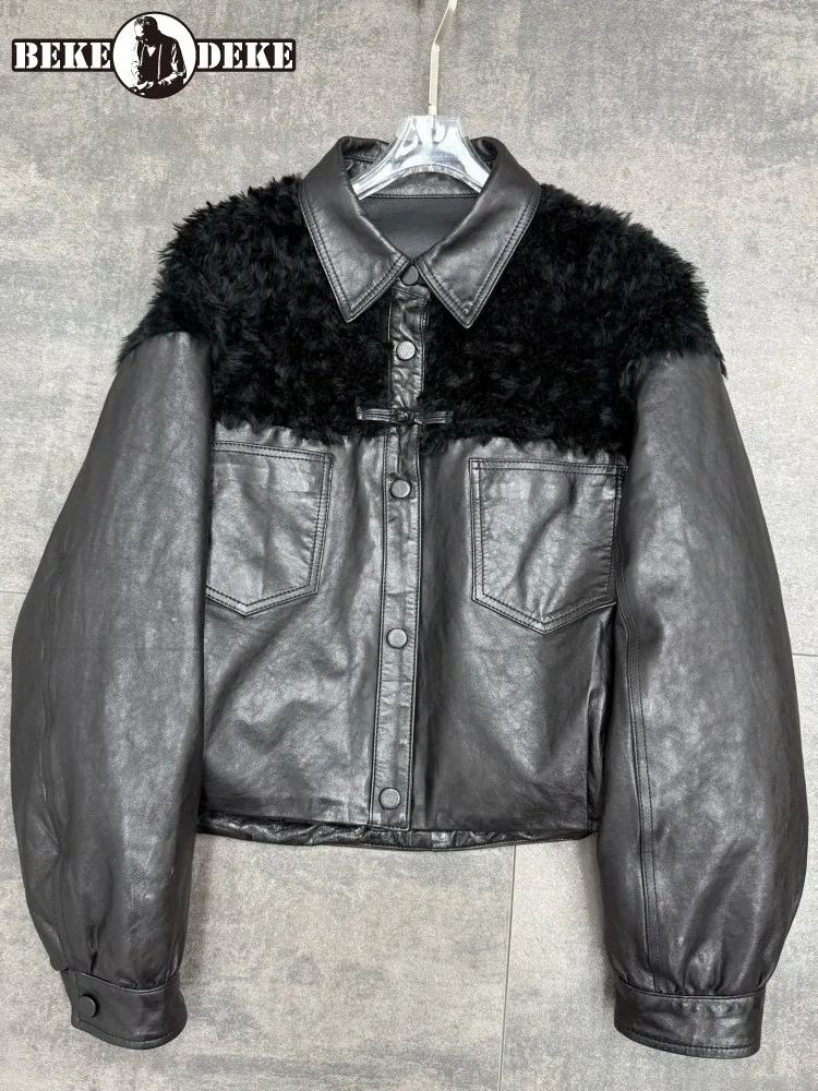 Leisure Ladies Lapel Single-Breasted Genuine Leather Jackets Handmade Loose Long Sleeves Solid Color Sheepskin Outerwear
Leisure Ladies Lapel Single-Breasted Genuine Leather Jackets Handmade Loose Long Sleeves Solid Color Sheepskin Outerwear