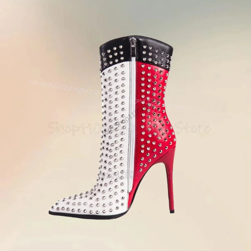 Mixed Color Spikes Decor Pointed Toe Boots Side Zipper Women Shoes Thin High Heels Fashion Party Feast 2024 Zapatos Para Mujere
Mixed Color Spikes Decor Pointed Toe Boots Side Zipper Women Shoes Thin High Heels Fashion Party Feast 2024 Zapatos Para Mujere
