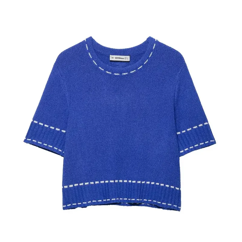 Ladies Commuter Style Knitted Ribbed Top Casual Blue Short Sleeve round Neck Pullover Fashion Female New
Ladies Commuter Style Knitted Ribbed Top Casual Blue Short Sleeve round Neck Pullover Fashion Female New