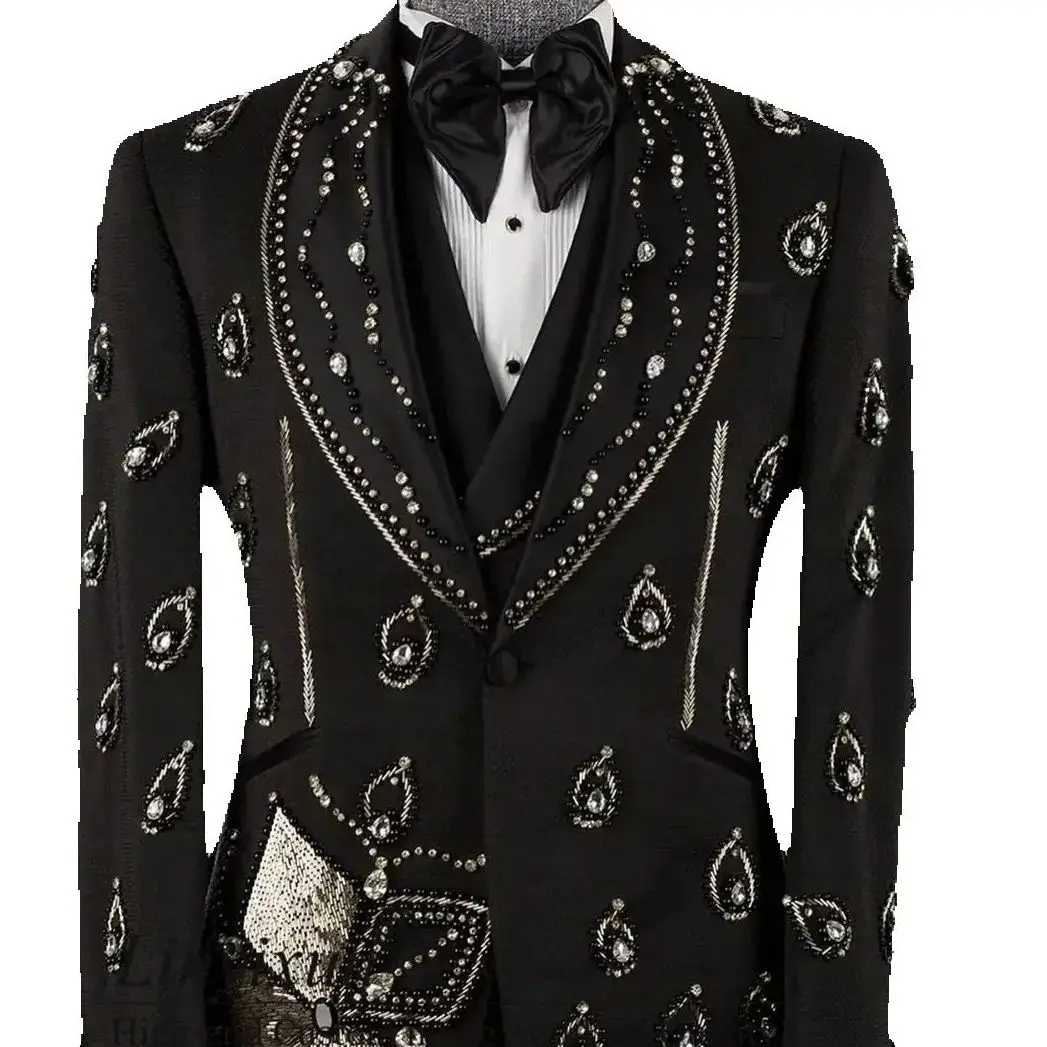 Sparkly Beaded Crystals Men Suits Customized Groom Wedding Tuxedos 3 Pieces Sets Male Prom Blazer Slim Fit Party Costume Homme
Sparkly Beaded Crystals Men Suits Customized Groom Wedding Tuxedos 3 Pieces Sets Male Prom Blazer Slim Fit Party Costume Homme