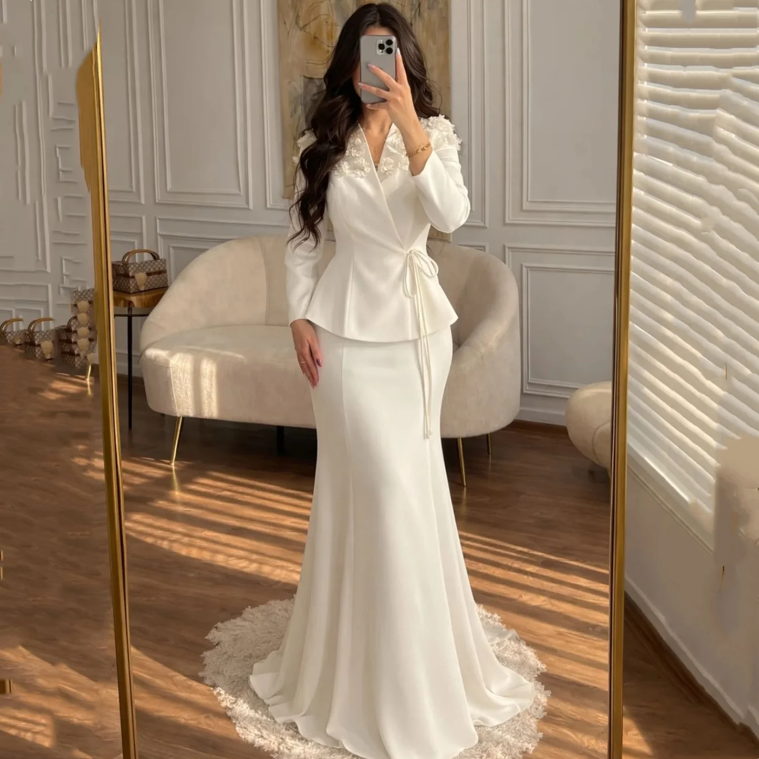 EDECPBM Prom Dresses for Special Occasions Customized Women Evening Dress Long Sleeves V-neckline 3D Flowers Elegant Party
EDECPBM Prom Dresses for Special Occasions Customized Women Evening Dress Long Sleeves V-neckline 3D Flowers Elegant Party