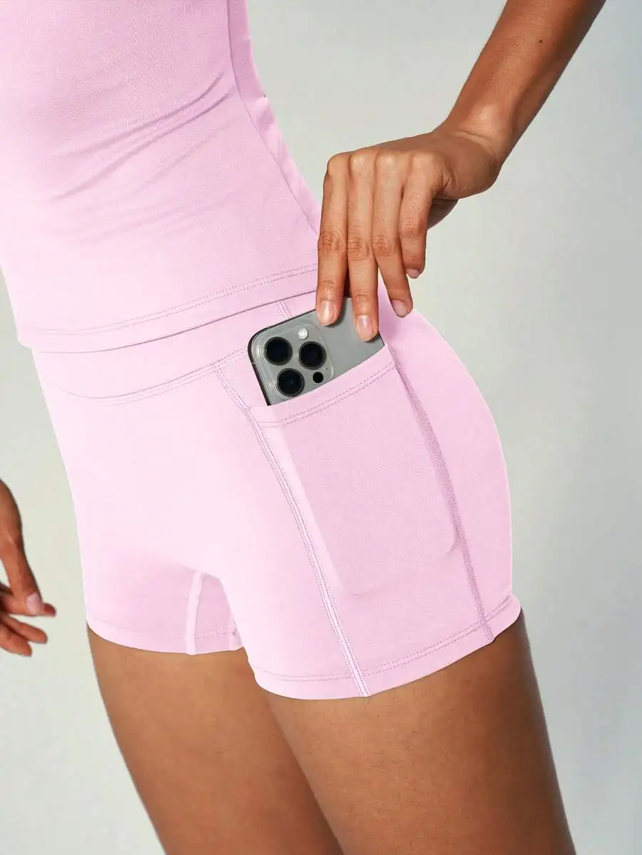 2pcs Sports Set Short Sleeve Top High Waist Shorts With Side Pockets
2pcs Sports Set Short Sleeve Top High Waist Shorts With Side Pockets