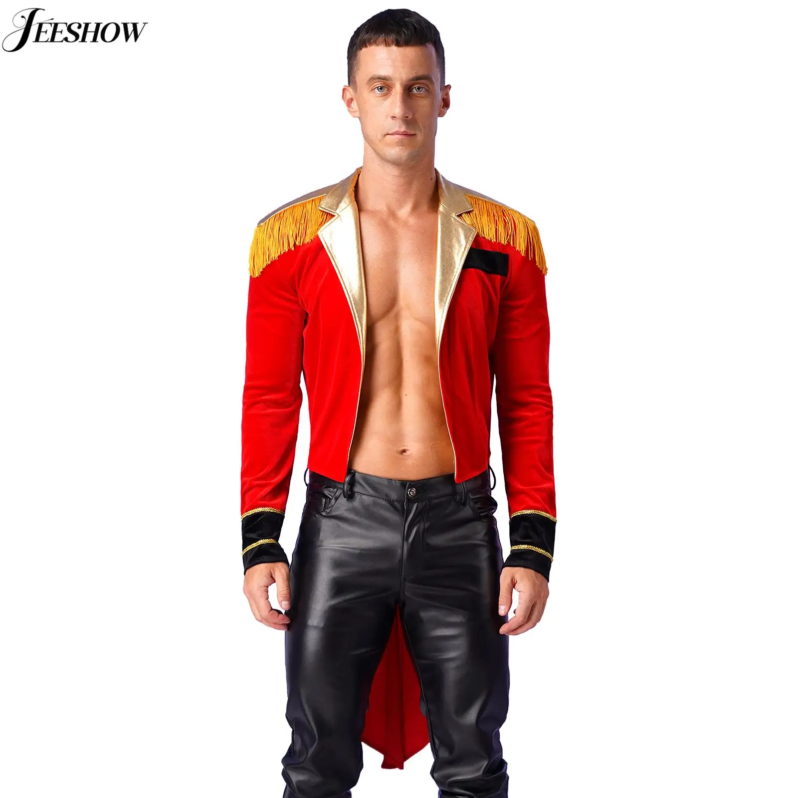 Mens Circus Ringmaster Tailcoat Costume Lion Tamer Cosplay Long Sleeve Lapel Jacket Stage Performance Swallow-Tailed Coat
Mens Circus Ringmaster Tailcoat Costume Lion Tamer Cosplay Long Sleeve Lapel Jacket Stage Performance Swallow-Tailed Coat