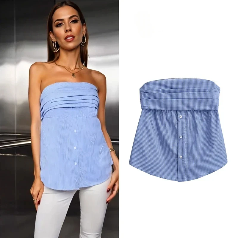 Corset Top Y2k Tops Corset Casual Sleeveless T-shirt Women's Tube Top Streetwear Vintage Short Blouse Chiffon Top
Corset Top Y2k Tops Corset Casual Sleeveless T-shirt Women's Tube Top Streetwear Vintage Short Blouse Chiffon Top