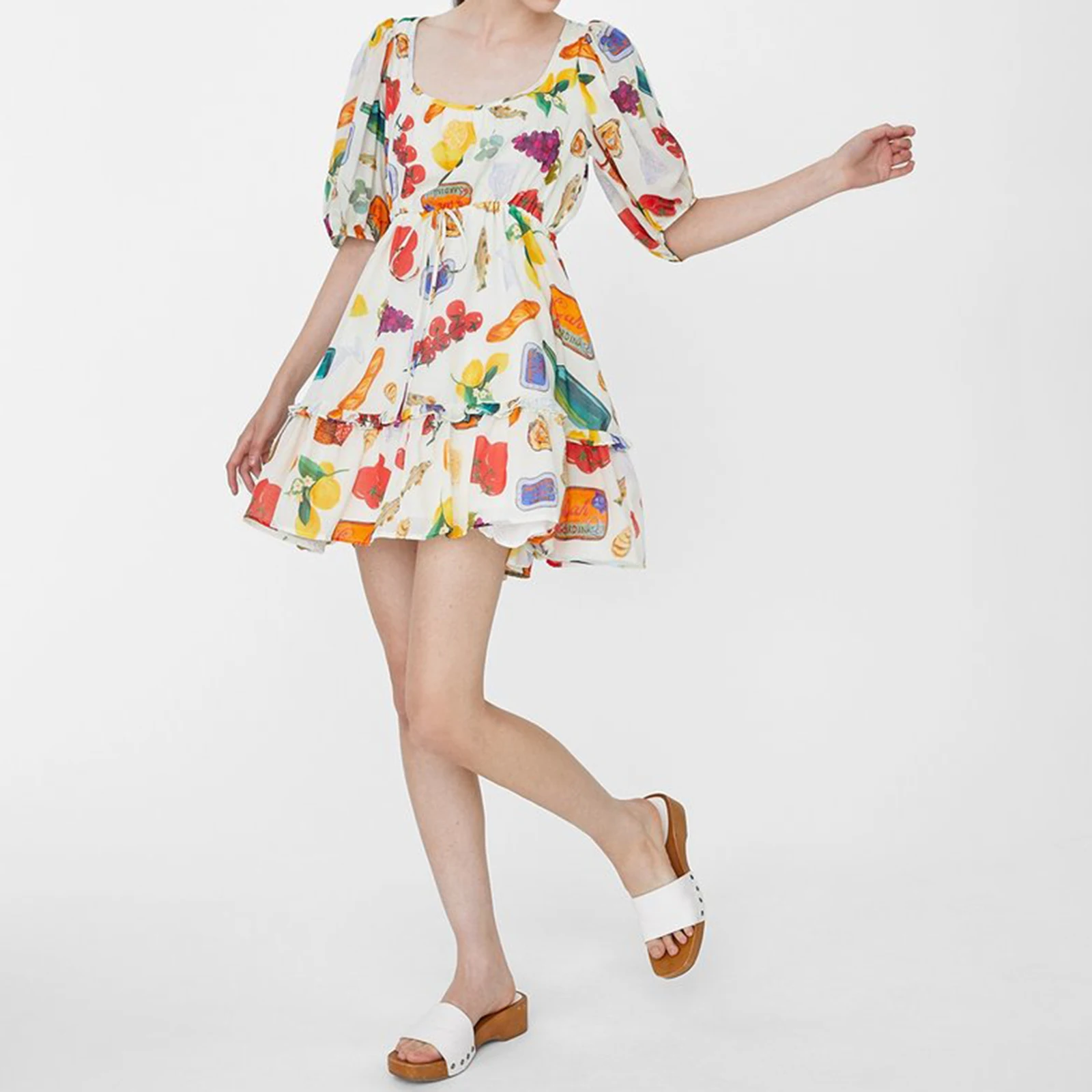 Women's Aesthetic Fruit Print A-Line Dress with Short Puff Sleeves U-Neck Comfortable Loose Skirt Suitable for Daily Streetwear
Women's Aesthetic Fruit Print A-Line Dress with Short Puff Sleeves U-Neck Comfortable Loose Skirt Suitable for Daily Streetwear