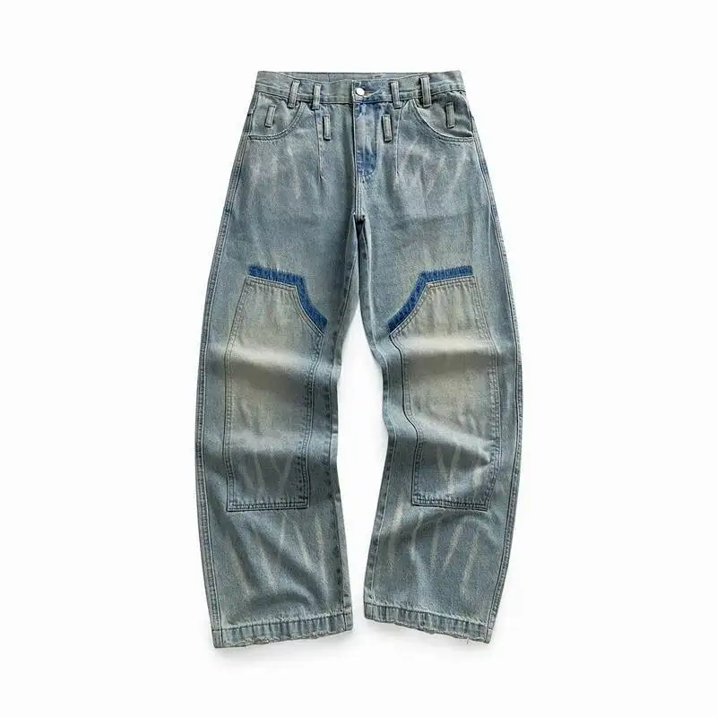 Men's American Style Trendy Jeans With Patches Vintage Blue Washed Distressed Straight Leg Lumberjack Denim Pants
Men's American Style Trendy Jeans With Patches Vintage Blue Washed Distressed Straight Leg Lumberjack Denim Pants