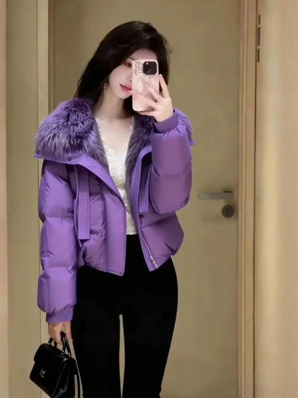 Korean Sle Thiened Purple Fur Collar Cotton Jaet Women's Winter Faion Outerwear Loose Fit Long Sve Coat
Korean Sle Thiened Purple Fur Collar Cotton Jaet Women's Winter Faion Outerwear Loose Fit Long Sve Coat