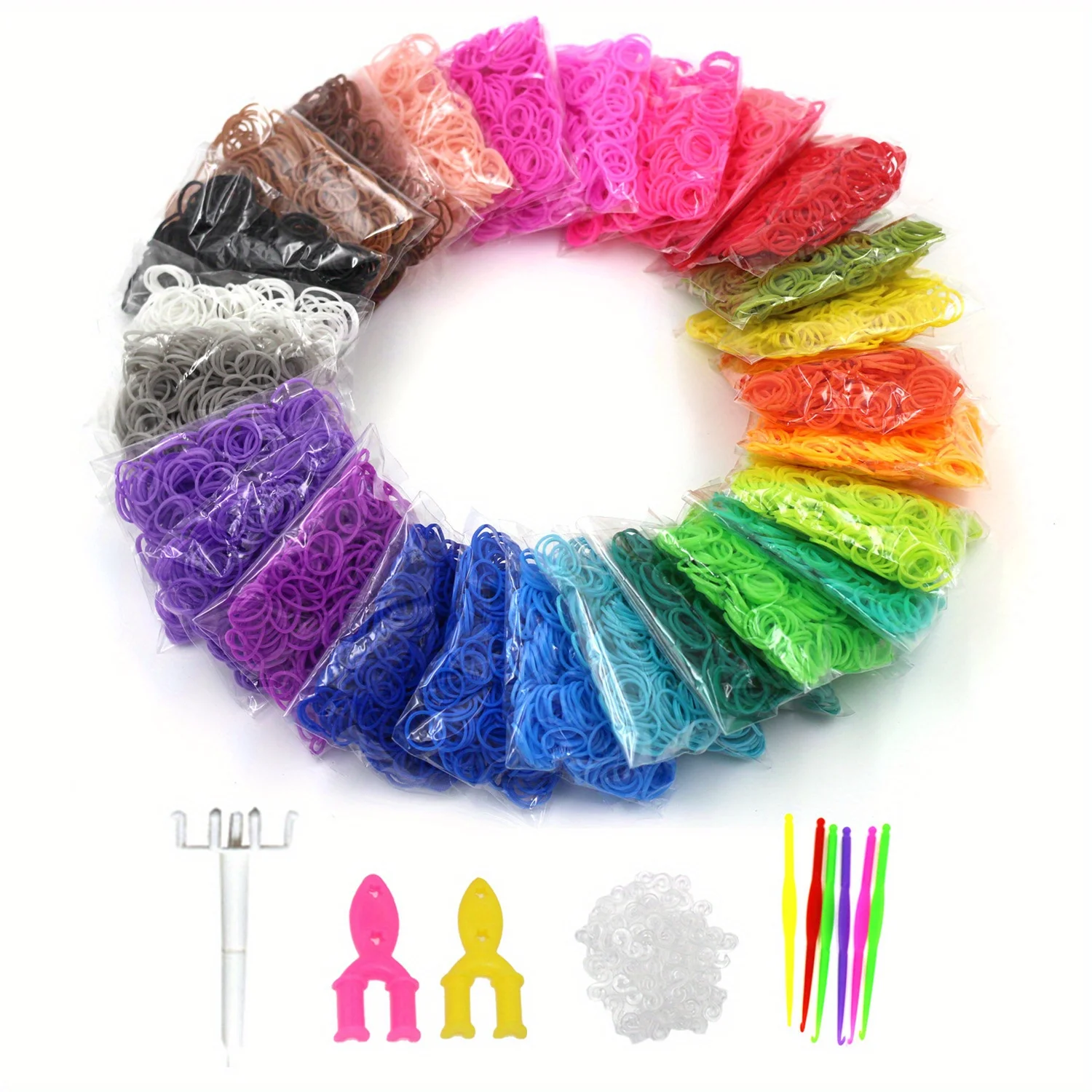 Rainbow Elastic Rubber Band Strap Set - Includes 1 Y-shaped Crafting Tool, 1 Hook and 20 S-clip Girl Bracelet Rubber Band Toys
Rainbow Elastic Rubber Band Strap Set - Includes 1 Y-shaped Crafting Tool, 1 Hook and 20 S-clip Girl Bracelet Rubber Band Toys