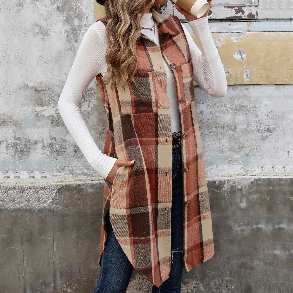 Plaid Long Vest Plaid Print Women's Long Vest with Breast Pockets Stylish Outerwear for Daily Wear Work Dating Spring Autumn
Plaid Long Vest Plaid Print Women's Long Vest with Breast Pockets Stylish Outerwear for Daily Wear Work Dating Spring Autumn
