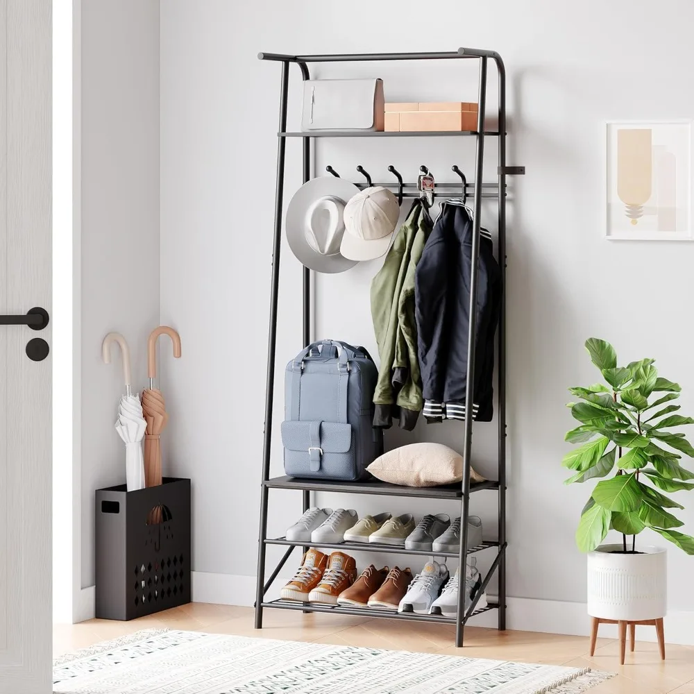 4-Tier Coat Rack Shoe Bench with 5 Hooks, Entryway Hall Tree Coat Shelf with Storage, Metal Frame Multifunctional Hallway Organi
4-Tier Coat Rack Shoe Bench with 5 Hooks, Entryway Hall Tree Coat Shelf with Storage, Metal Frame Multifunctional Hallway Organi
