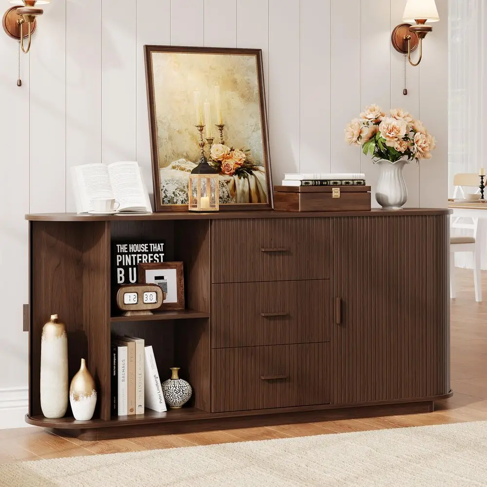 63 Fluted Sideboard Buffet Cabinet with 3 Drawers amp 2 Doors, MidCentury Modern Buffet Sideboard Cabinet with Storage, Coffee
63 Fluted Sideboard Buffet Cabinet with 3 Drawers amp 2 Doors, MidCentury Modern Buffet Sideboard Cabinet with Storage, Coffee
