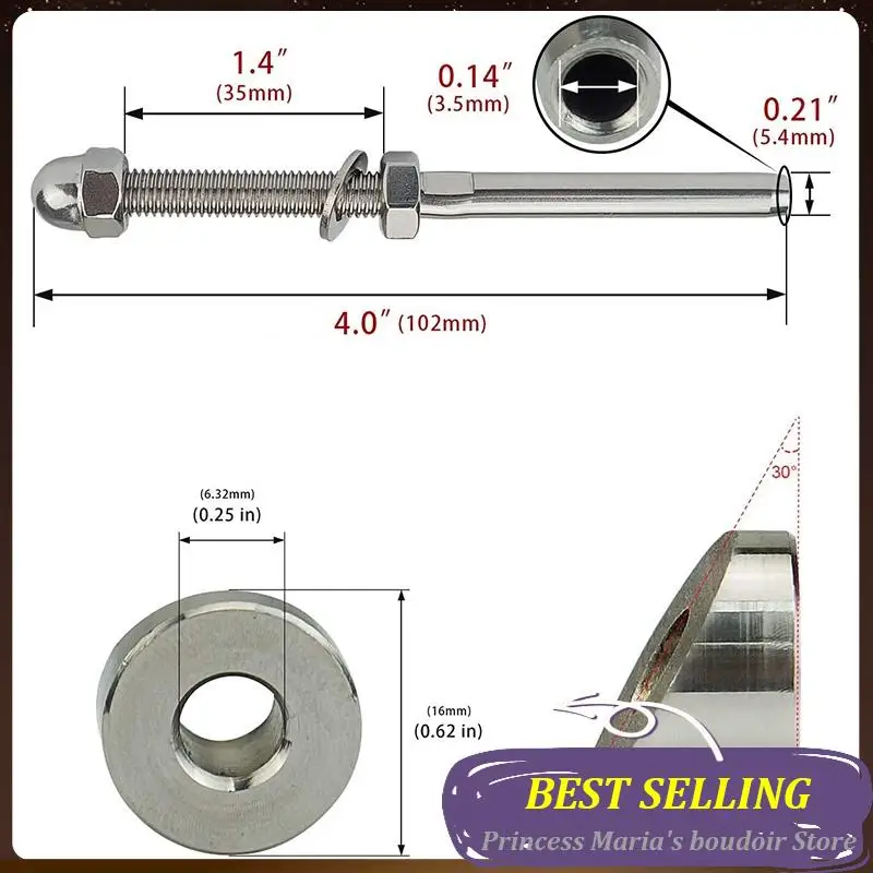 AB30-20 Pairs 1/8 Inch Cable Railing Kits 30 Degree Beveled Washer Threaded Stud Tension End Fitting Terminal For Decking
AB30-20 Pairs 1/8 Inch Cable Railing Kits 30 Degree Beveled Washer Threaded Stud Tension End Fitting Terminal For Decking