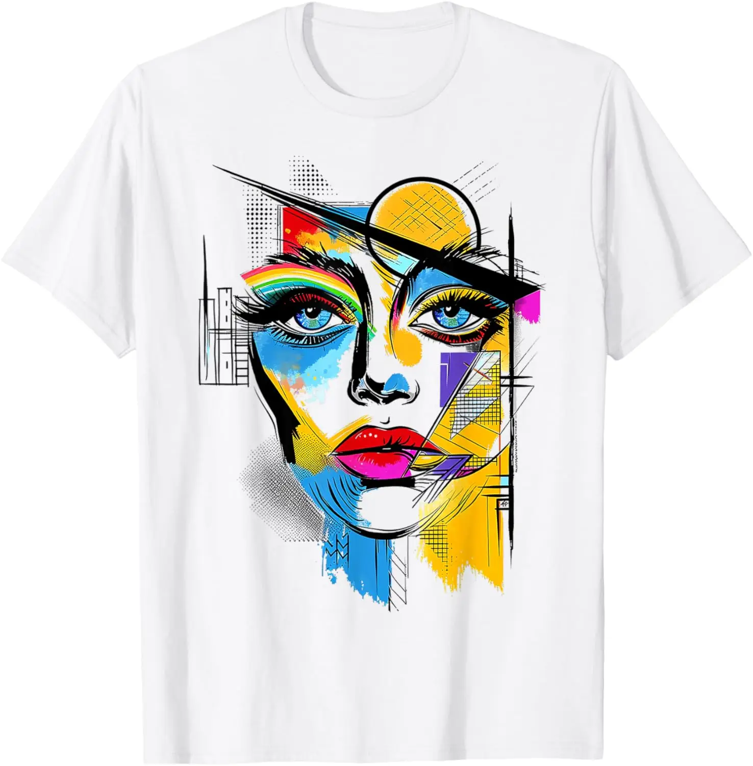 Abstract Geometric Face Art Graphic Tee Women Colorful Pop Art Style T-Shirt Breathable Cotton Short Sleeve
Abstract Geometric Face Art Graphic Tee Women Colorful Pop Art Style T-Shirt Breathable Cotton Short Sleeve