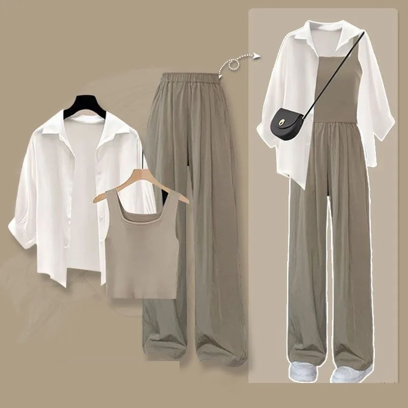2025 Summer New Fashion Tracksuit Matching Set Women's Elegant White Sunscreen Shirt+Vest+Casual Wide Leg Pants 3-Piece Suit
2025 Summer New Fashion Tracksuit Matching Set Women's Elegant White Sunscreen Shirt+Vest+Casual Wide Leg Pants 3-Piece Suit