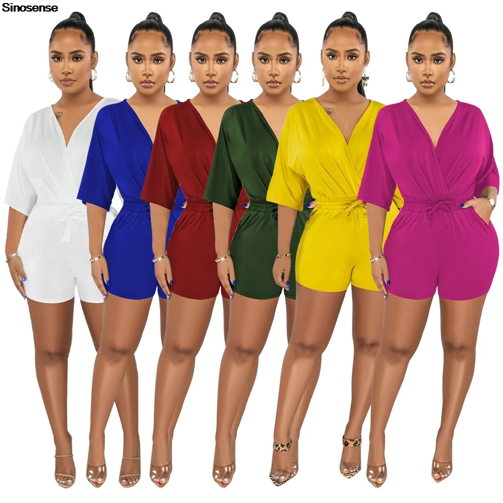 Womens Summer Shorts Jumpsuit Sexy Wrap V Neck Half Sleeve Waist Tie One Piece Rompers With Pockets Casual Playsuits
Womens Summer Shorts Jumpsuit Sexy Wrap V Neck Half Sleeve Waist Tie One Piece Rompers With Pockets Casual Playsuits