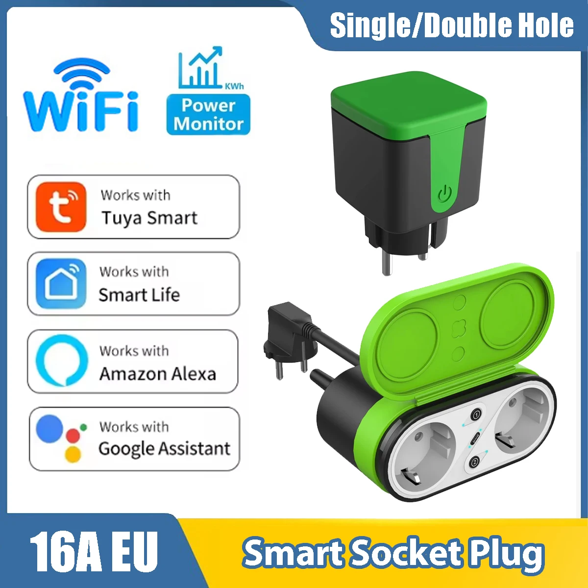 Tuya EU Smart WiFi 2,4G розетка водонепроницаемый уличный беспроводной пульт дистанционного управления мониторинг мощности с одним/двойным отверстием 
Tuya EU Smart WiFi 2,4G розетка водонепроницаемый уличный беспроводной пульт дистанционного управления мониторинг мощности с одним/двойным отверстием