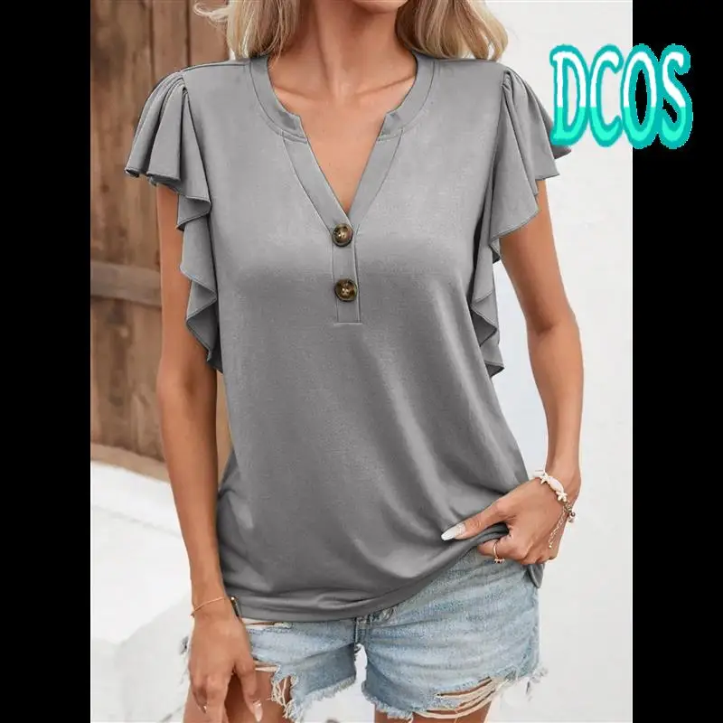DCOS-Womens Tops Dressy Casual Summer Flutter Sleeve T-Shirts Button Ruffle Short Sleeve Loose V-Neck Tunic Tops
DCOS-Womens Tops Dressy Casual Summer Flutter Sleeve T-Shirts Button Ruffle Short Sleeve Loose V-Neck Tunic Tops