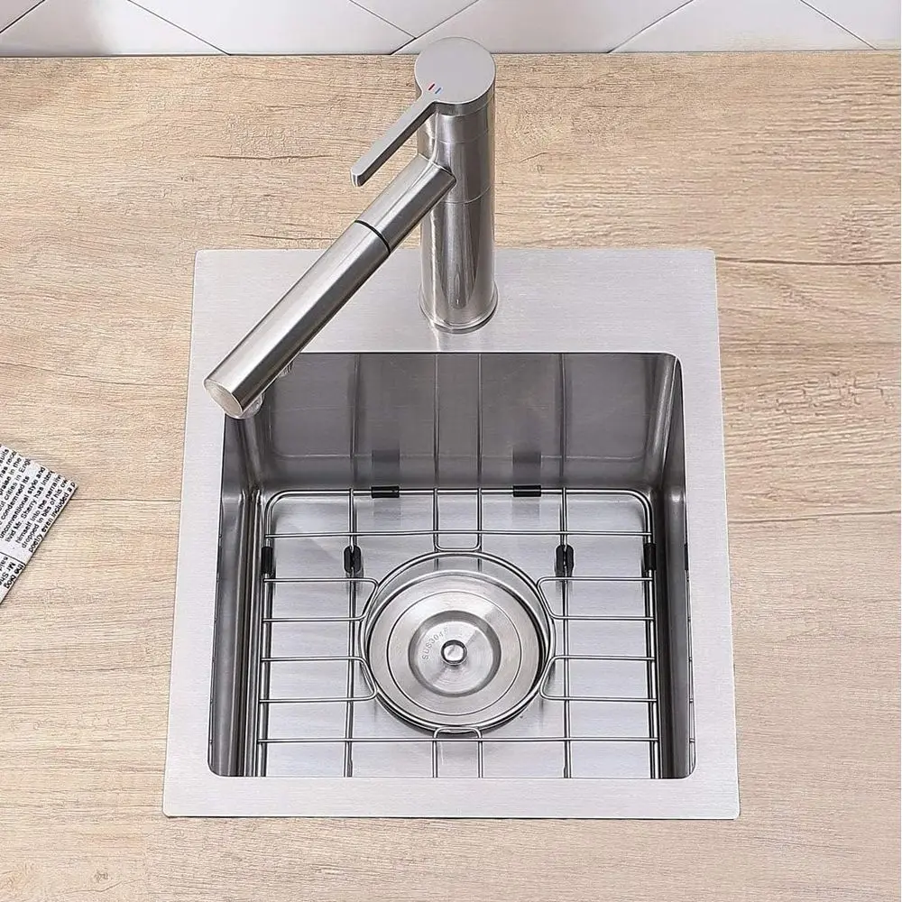 13x15 Inch Topmount RV Kitchen Sink, Handcrafted Stainless Steel Bar Sink, Outdoor Single Bowl, Brushed Nickel Prep Sink with Ac
13x15 Inch Topmount RV Kitchen Sink, Handcrafted Stainless Steel Bar Sink, Outdoor Single Bowl, Brushed Nickel Prep Sink with Ac