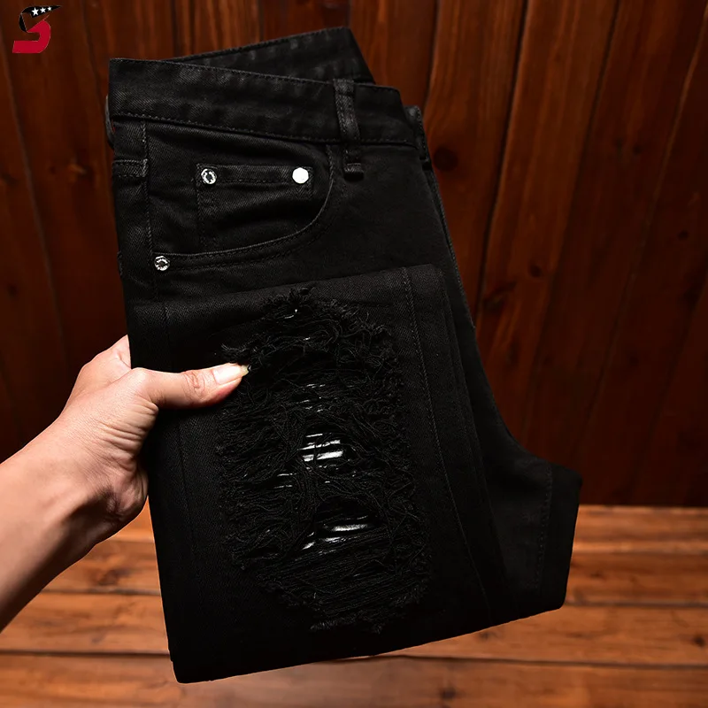 Autumn and winter black jeans MEN'S hole & patch fashion brand casual Pu Shuai high-end Stretch Slim Fit Ankle tight boys
Autumn and winter black jeans MEN'S hole & patch fashion brand casual Pu Shuai high-end Stretch Slim Fit Ankle tight boys