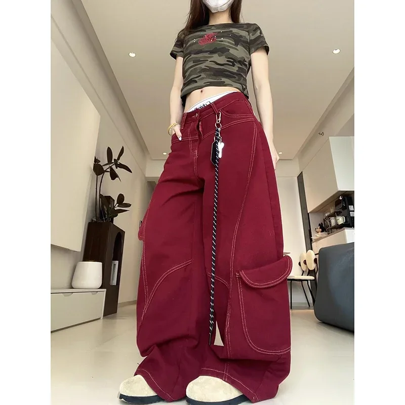 Retro Red Gothic Cargo Jeans Women 2000s Aesthetic Y2k Denim Trousers Harajuku High Waist vintage Pants 2000s Casual Pantalones
Retro Red Gothic Cargo Jeans Women 2000s Aesthetic Y2k Denim Trousers Harajuku High Waist vintage Pants 2000s Casual Pantalones