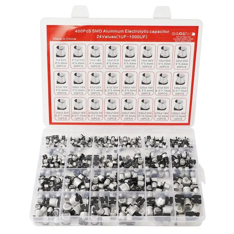 ABZW Aluminum Electrolytic Capacitor Kit SMD 400PCS 24 Values 1Uf To 1000Uf Includes Storage Box
ABZW Aluminum Electrolytic Capacitor Kit SMD 400PCS 24 Values 1Uf To 1000Uf Includes Storage Box