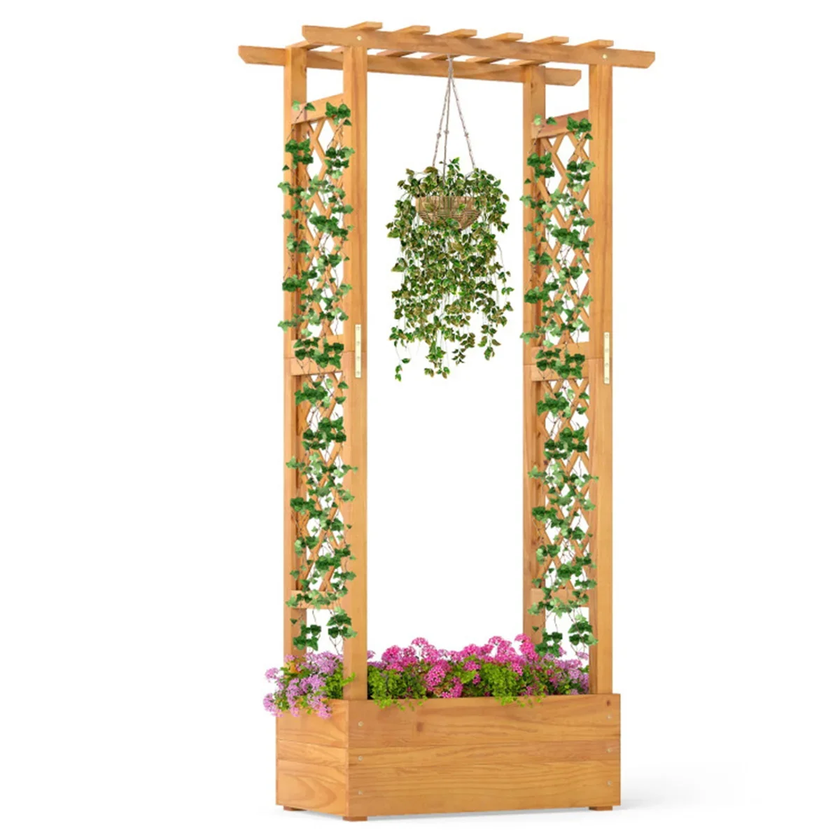 60" Tall Elevated Wooden Garden Bed, 44 LBS Roof Capacity Planter Box with 2 Side Trellises for Patio Backyard
60" Tall Elevated Wooden Garden Bed, 44 LBS Roof Capacity Planter Box with 2 Side Trellises for Patio Backyard