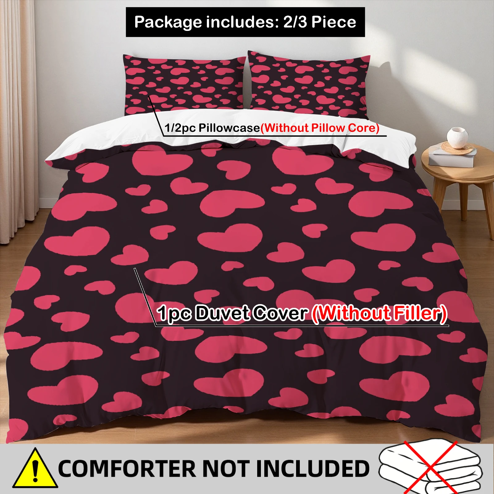 Sweet Pink Heart Print Duvet Cover 3Pcs Black Background Bedding Set 2 Pillowcases No Filling All Sizes For Bedroom Decor
Sweet Pink Heart Print Duvet Cover 3Pcs Black Background Bedding Set 2 Pillowcases No Filling All Sizes For Bedroom Decor