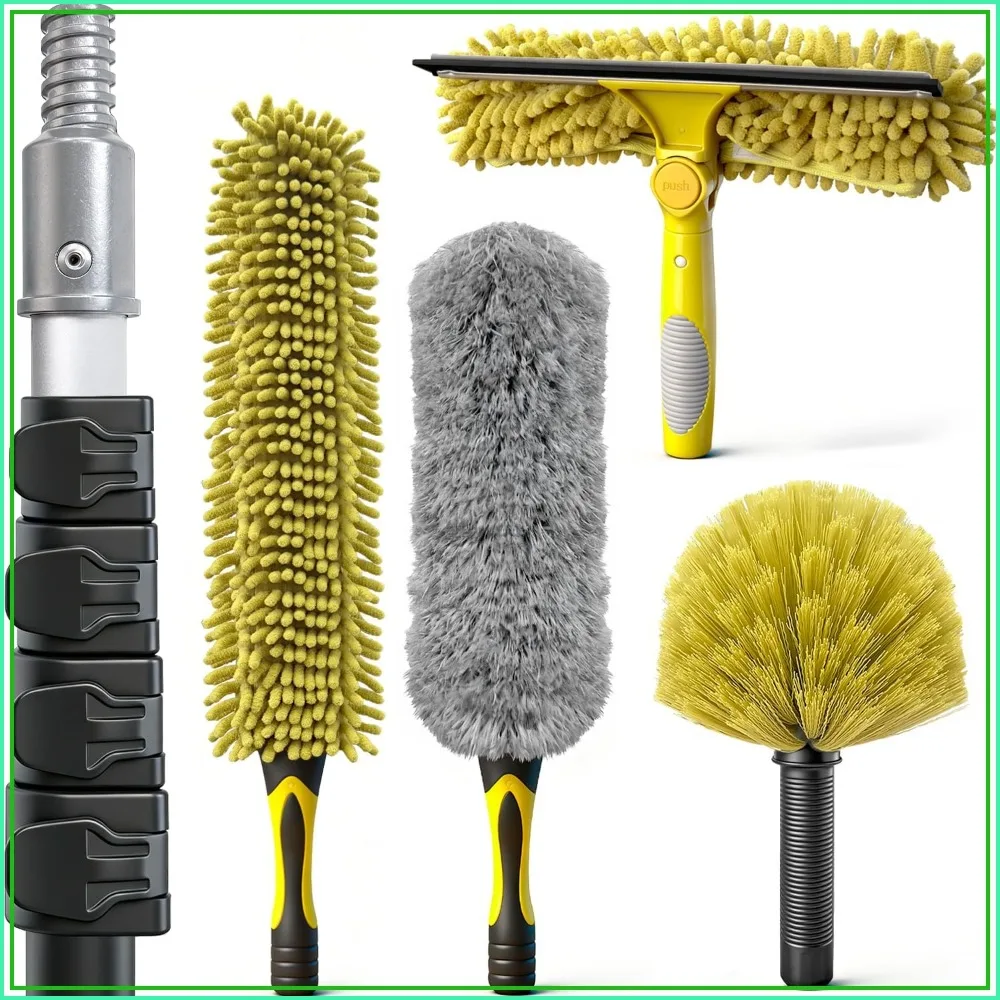 20ft Telescoping Extension Pole Kit, 5-in-1 High Reach Duster with Window Squeegee & Microfiber Duster for Ceiling, Wall, Hard-to-Reach Cleaning, Yellow
20ft Telescoping Extension Pole Kit, 5-in-1 High Reach Duster with Window Squeegee & Microfiber Duster for Ceiling, Wall, Hard-to-Reach Cleaning, Yellow