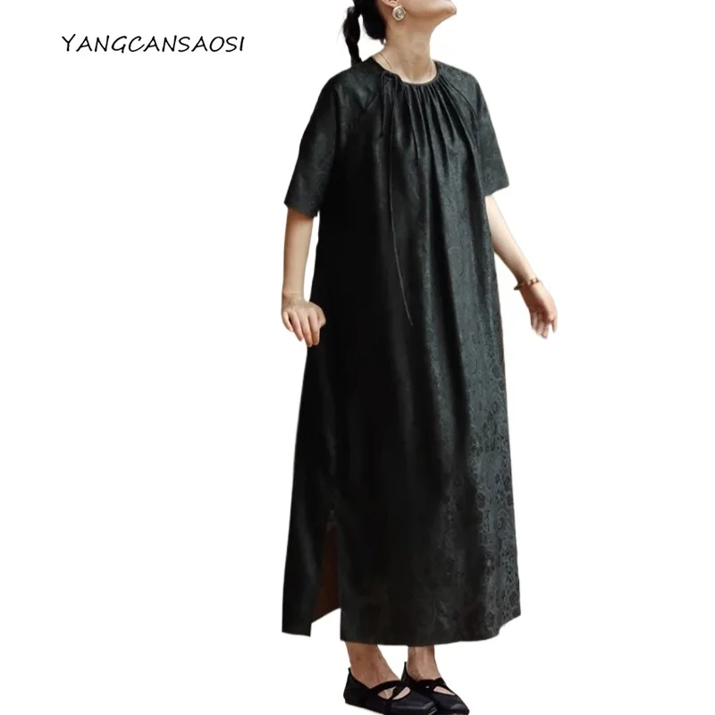 2025 Women's Fashion Early Autumn New 100% Natural Mulberry Silk Gambiered Guangdong Gauze Round Neck Mid Sleeve Black Dress
2025 Women's Fashion Early Autumn New 100% Natural Mulberry Silk Gambiered Guangdong Gauze Round Neck Mid Sleeve Black Dress