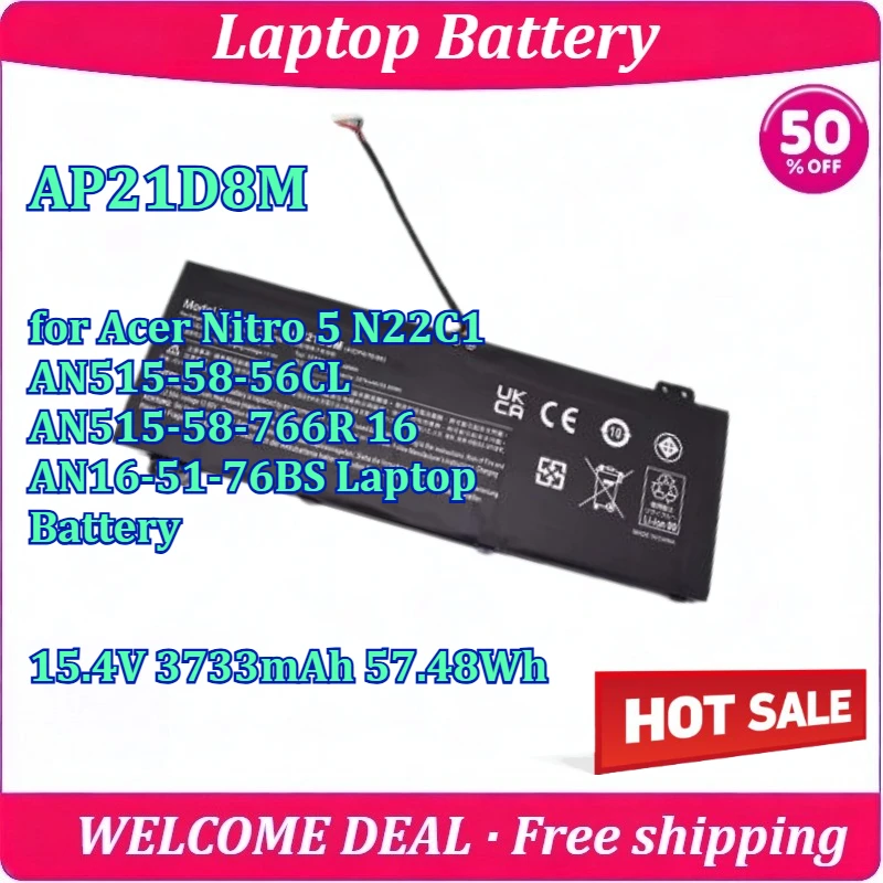 New AP21D8M for Acer Nitro 5 N22C1 AN515-58-56CL AN515-58-766R 16 AN16-51-76BS Laptop Battery 15.4V 3733mAh 57.48Wh
New AP21D8M for Acer Nitro 5 N22C1 AN515-58-56CL AN515-58-766R 16 AN16-51-76BS Laptop Battery 15.4V 3733mAh 57.48Wh