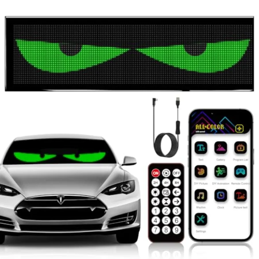 Светодиодная лента LED Devil Eyes 24,8x7,87 дюйма для автомобиля/грузовика, 1 шт., с управлением через приложение/пульт, DIY анимация/текст/изображение, гибкая светодиодная лента
Светодиодная лента LED Devil Eyes 24,8x7,87 дюйма для автомобиля/грузовика, 1 шт., с управлением через приложение/пульт, DIY анимация/текст/изображение, гибкая светодиодная лента