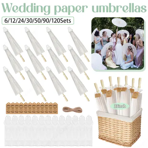 6-120Sets 33inch Paper Umbrellas for Wedding Parasol White Paper Parasol Umbrella Decorative Gift for Wedding Photography Props