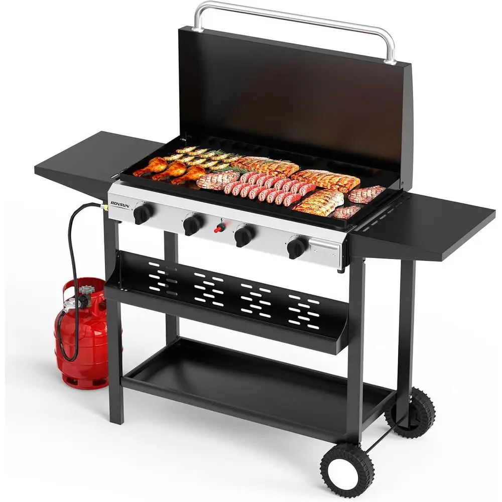 Portable Propane Griddle with Enameled Tray and Lid, 40,000 BTU Rolling Gas Grill with Electronic Ignition, Side Shelves, and Re
Portable Propane Griddle with Enameled Tray and Lid, 40,000 BTU Rolling Gas Grill with Electronic Ignition, Side Shelves, and Re